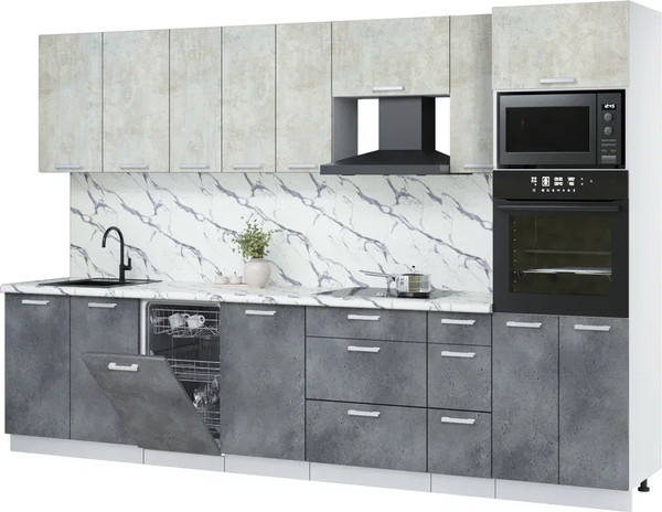 Изображение товара Кухонный гарнитур Интерлиния Мила Лайт 3.2-ПМ3  (бетон лайт/бетон портленд/белый гранит)