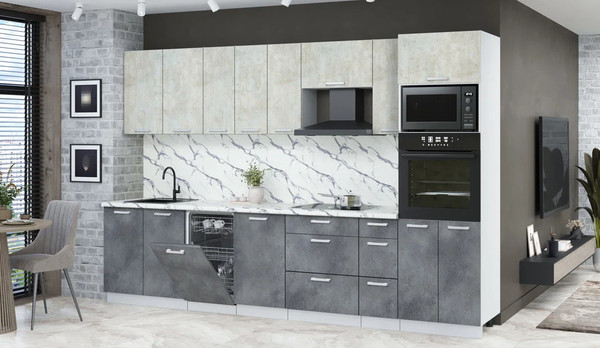 Изображение товара Кухонный гарнитур Интерлиния Мила Лайт 3.2-ПМ3  (бетон лайт/бетон портленд/белый гранит)