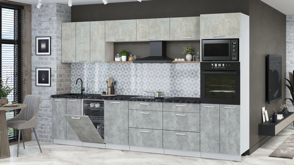 Изображение товара Кухонный гарнитур Интерлиния Мила Лайт 3.3-ПМ3 (бетон лайт/бетон/кастилло темный)