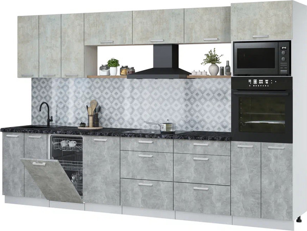 Изображение товара Кухонный гарнитур Интерлиния Мила Лайт 3.3-ПМ3 (бетон лайт/бетон/кастилло темный)