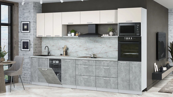 Изображение товара Кухонный гарнитур Интерлиния Мила Лайт 3.3-ПМ3 (персидский жемчуг/бетон/серый каспий)