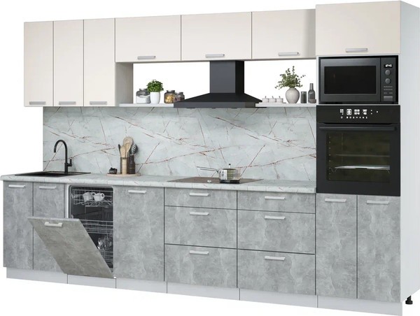 Изображение товара Кухонный гарнитур Интерлиния Мила Лайт 3.3-ПМ3 (персидский жемчуг/бетон/серый каспий)