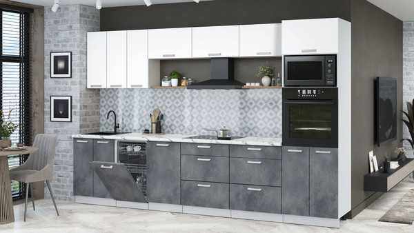 Изображение товара Кухонный гарнитур Интерлиния Мила Лайт 3.3-ПМ3 (белый платинум/бетон портленд/белый гранит)