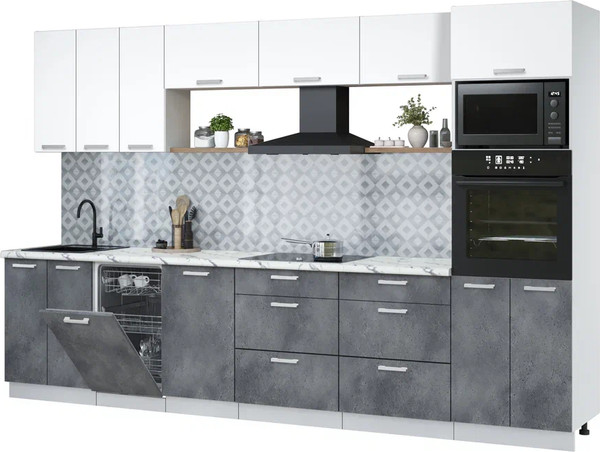 Изображение товара Кухонный гарнитур Интерлиния Мила Лайт 3.3-ПМ3 (белый платинум/бетон портленд/белый гранит)