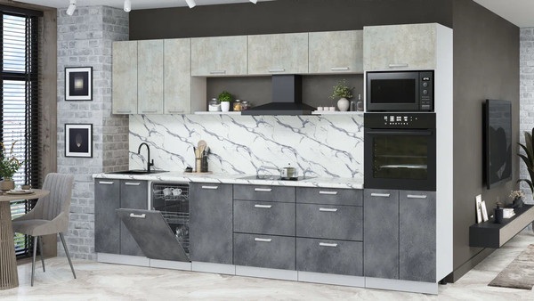 Изображение товара Кухонный гарнитур Интерлиния Мила Лайт 3.3-ПМ3 (бетон лайт/бетон портленд/белый гранит)