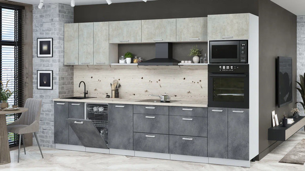 Изображение товара Кухонный гарнитур Интерлиния Мила Лайт 3.3-ПМ3 (бетон лайт/бетон портленд/бискайская сосна)