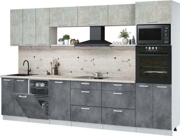 Изображение товара Кухонный гарнитур Интерлиния Мила Лайт 3.3-ПМ3 (бетон лайт/бетон портленд/бискайская сосна)