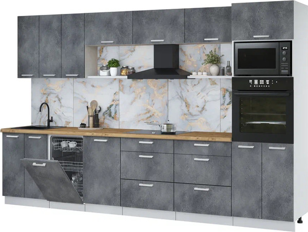 Изображение товара Кухонный гарнитур Интерлиния Мила Лайт 3.3-ПМ3 (бетон портленд/бетон портленд/дуб бунратти)