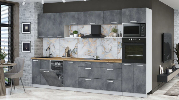 Изображение товара Кухонный гарнитур Интерлиния Мила Лайт 3.3-ПМ3 (бетон портленд/бетон портленд/дуб бунратти)