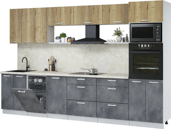 Изображение товара Кухонный гарнитур Интерлиния Мила Лайт 3.3-ПМ3 ( дуб золотой/бетон портленд/опал светлый)