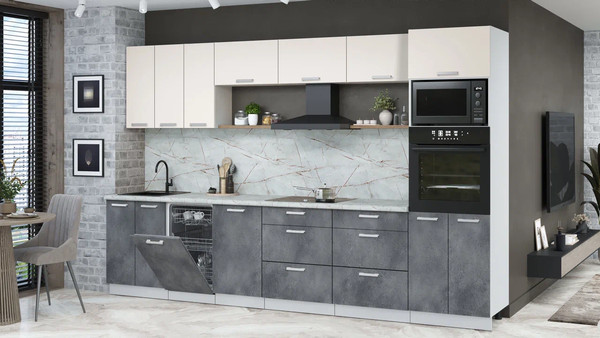 Изображение товара Кухонный гарнитур Интерлиния Мила Лайт 3.3-ПМ3 (персидский жемчуг/бетон портленд/серый каспий)