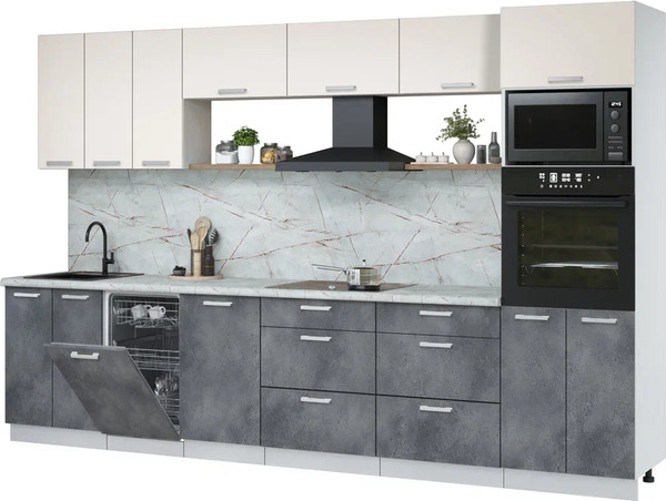 Изображение товара Кухонный гарнитур Интерлиния Мила Лайт 3.3-ПМ3 (персидский жемчуг/бетон портленд/серый каспий)