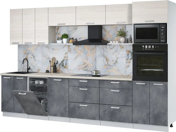 Изображение товара Кухонный гарнитур Интерлиния Мила Лайт 3.3-ПМ3 (вудлайн кремовый/бетон портленд/бискайская сосна)