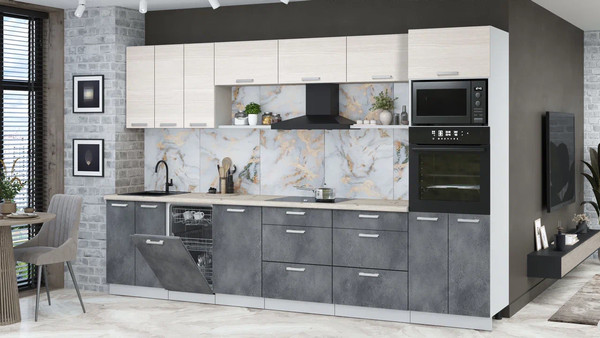 Изображение товара Кухонный гарнитур Интерлиния Мила Лайт 3.3-ПМ3 (вудлайн кремовый/бетон портленд/бискайская сосна)