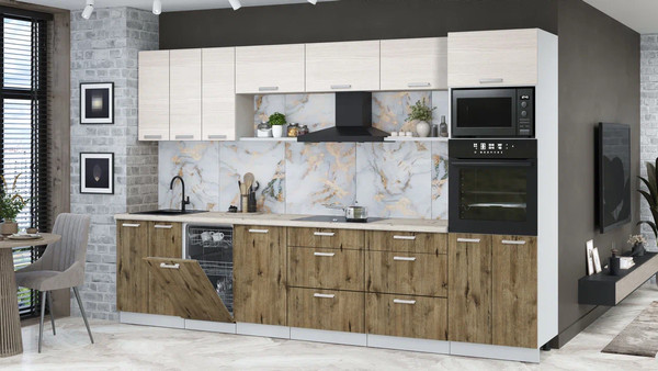 Изображение товара Кухонный гарнитур Интерлиния Мила Лайт 3.3-ПМ3 (вудлайн кремовый/дуб веллингтон/бискайская сосна)