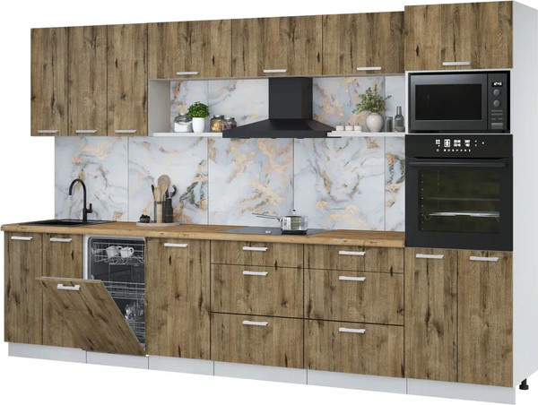 Изображение товара Кухонный гарнитур Интерлиния Мила Лайт 3.3-ПМ3 (дуб веллингтон/дуб веллингтон/дуб бунратти)