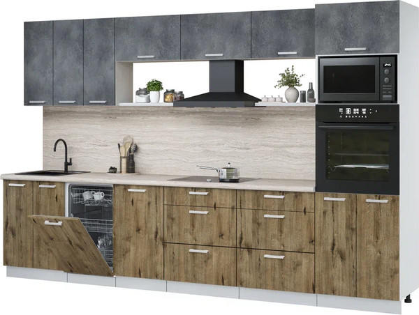 Изображение товара Кухонный гарнитур Интерлиния Мила Лайт 3.3-ПМ3 (бетон портленд/дуб веллингтон/травертин серый)