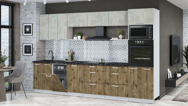 Изображение товара Кухонный гарнитур Интерлиния Мила Лайт 3.3-ПМ3 (бетон лайт/дуб веллингтон/кастилло темный)