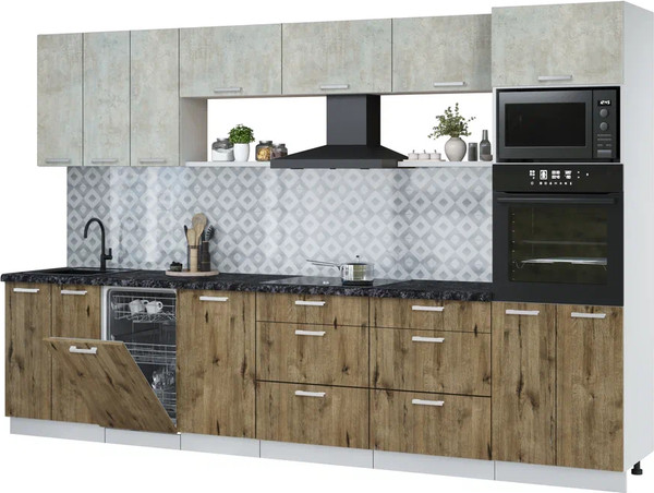 Изображение товара Кухонный гарнитур Интерлиния Мила Лайт 3.3-ПМ3 (бетон лайт/дуб веллингтон/кастилло темный)