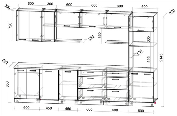 Изображение товара Кухонный гарнитур Интерлиния Мила Лайт 3.3-ПМ3 (белый платинум/белый платинум/кастилло темный)