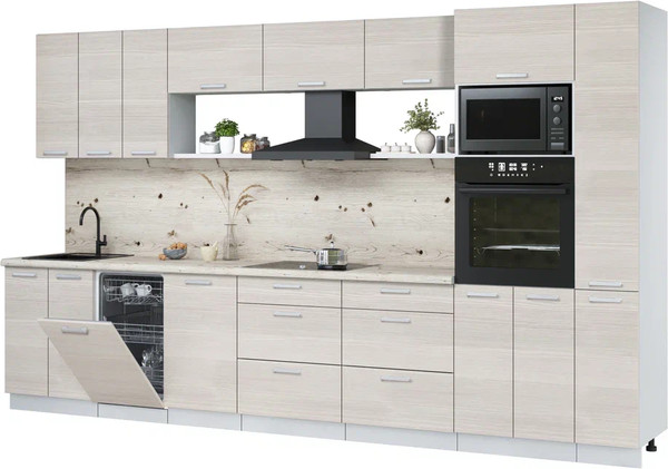 Изображение товара Кухонный гарнитур Интерлиния Мила Лайт 3.6-ПМ3  (вудлайн кремовый/вудлайн кремовый/бискайская сосна)