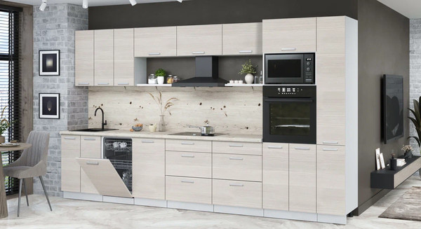 Изображение товара Кухонный гарнитур Интерлиния Мила Лайт 3.6-ПМ3  (вудлайн кремовый/вудлайн кремовый/бискайская сосна)