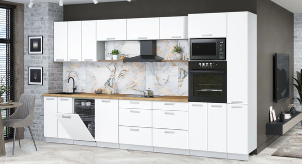 Изображение товара Кухонный гарнитур Интерлиния Мила Лайт 3.6-ПМ3 (белый платинум/белый платинум/дуб бунратти)