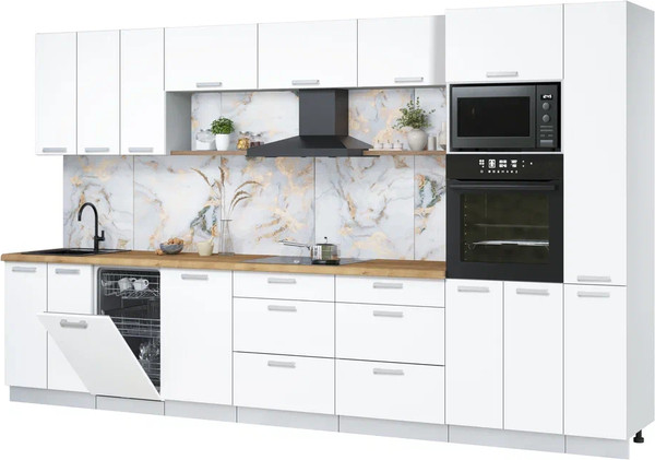 Изображение товара Кухонный гарнитур Интерлиния Мила Лайт 3.6-ПМ3 (белый платинум/белый платинум/дуб бунратти)