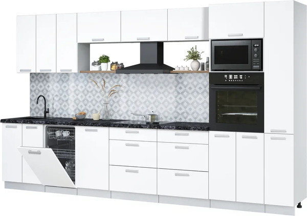 Изображение товара Кухонный гарнитур Интерлиния Мила Лайт 3.6-ПМ3  (белый платинум/белый платинум/кастилло темный)