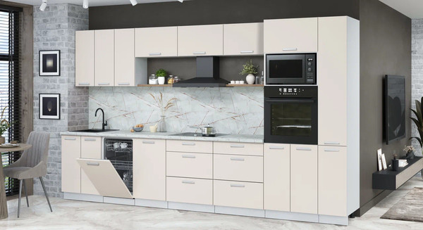 Изображение товара Кухонный гарнитур Интерлиния Мила Лайт 3.6-ПМ3 (персидский жемчуг/персидский жемчуг/серый каспий)