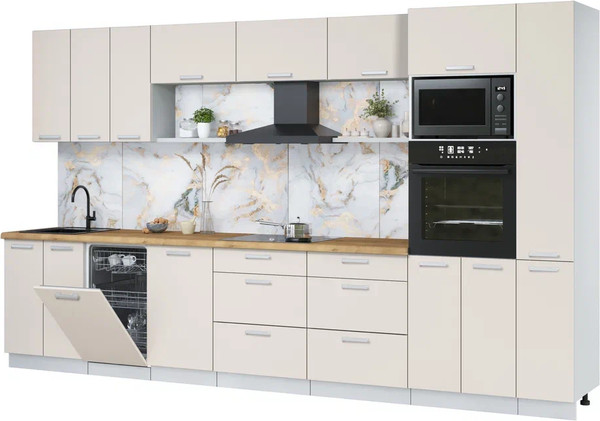 Изображение товара Кухонный гарнитур Интерлиния Мила Лайт 3.6-ПМ3 (персидский жемчуг/персидский жемчуг/дуб бунратти)