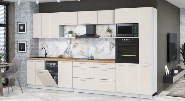 Изображение товара Кухонный гарнитур Интерлиния Мила Лайт 3.6-ПМ3 (персидский жемчуг/персидский жемчуг/дуб бунратти)