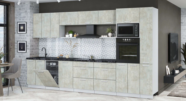 Изображение товара Кухонный гарнитур Интерлиния Мила Лайт 3.6-ПМ3 (бетон лайт/бетон лайт/кастилло темный)