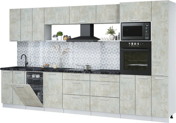 Изображение товара Кухонный гарнитур Интерлиния Мила Лайт 3.6-ПМ3 (бетон лайт/бетон лайт/кастилло темный)