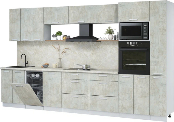 Изображение товара Кухонный гарнитур Интерлиния Мила Лайт 3.6-ПМ3  (бетон лайт/бетон лайт/опал светлый)