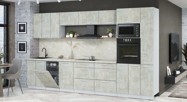 Изображение товара Кухонный гарнитур Интерлиния Мила Лайт 3.6-ПМ3  (бетон лайт/бетон лайт/опал светлый)