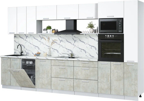 Изображение товара Кухонный гарнитур Интерлиния Мила Лайт 3.6-ПМ3 (белый платинум/бетон лайт/белый гранит)