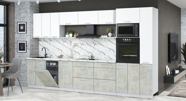 Изображение товара Кухонный гарнитур Интерлиния Мила Лайт 3.6-ПМ3 (белый платинум/бетон лайт/белый гранит)