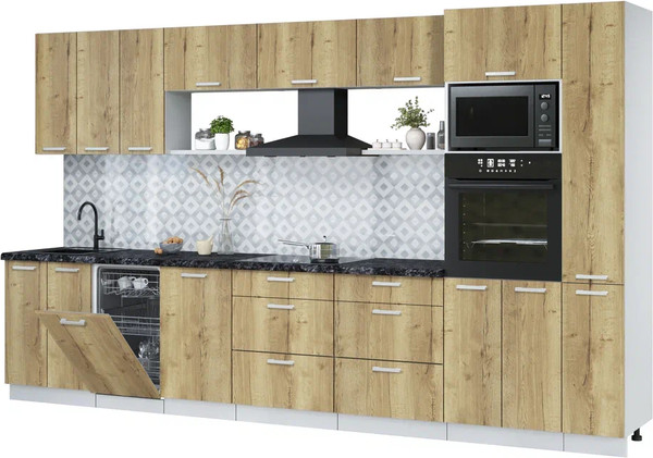 Изображение товара Кухонный гарнитур Интерлиния Мила Лайт 3.6-ПМ3 (дуб золотой/дуб золотой/кастилло темный)