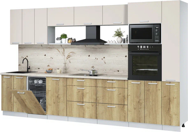 Изображение товара Кухонный гарнитур Интерлиния Мила Лайт 3.6-ПМ3 (персидский жемчуг/дуб золотой/бискайская сосна)