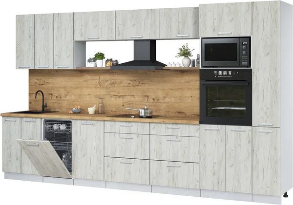 Изображение товара Кухонный гарнитур Интерлиния Мила Лайт 3.6-ПМ3 (дуб белый/дуб белый/дуб бунратти)