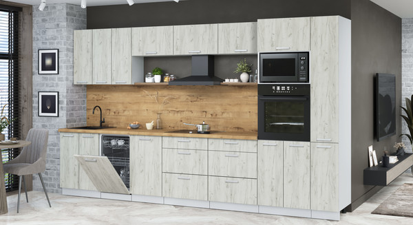 Изображение товара Кухонный гарнитур Интерлиния Мила Лайт 3.6-ПМ3 (дуб белый/дуб белый/дуб бунратти)