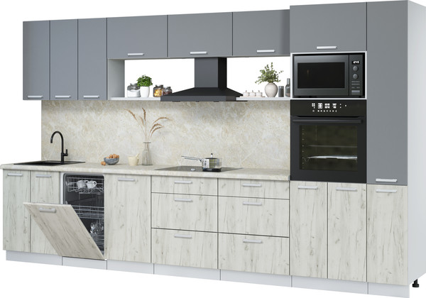 Изображение товара Кухонный гарнитур Интерлиния Мила Лайт 3.6-ПМ3 (серебро/дуб белый/опал светлый)