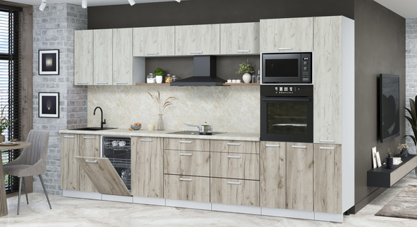 Изображение товара Кухонный гарнитур Интерлиния Мила Лайт 3.6-ПМ3  (дуб белый/дуб серый/опал светлый)