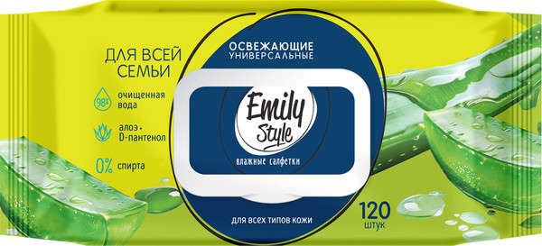 Изображение товара Влажные салфетки Emily Style Без запаха. Алоэ (120шт)
