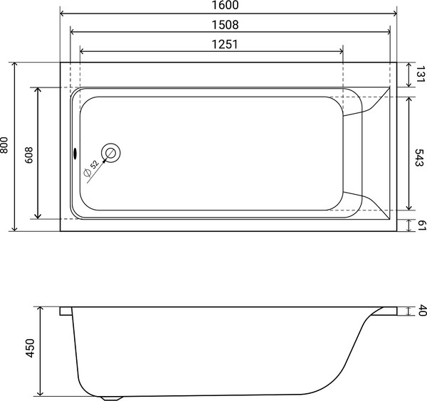 Изображение товара Ванна акриловая Lauter Seraphina 160x80 / 2112160L (с ножками и сифоном 21Y32002 белый)