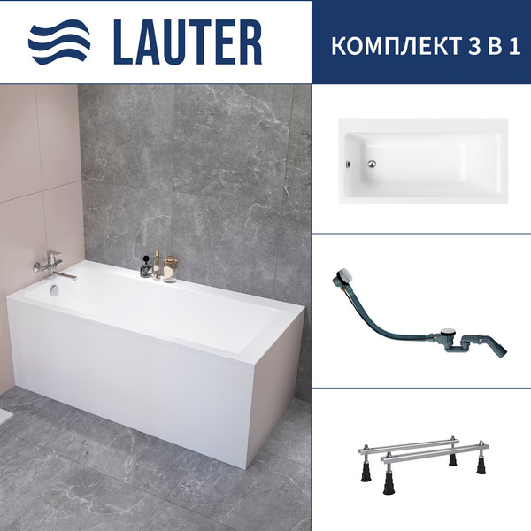 Изображение товара Ванна акриловая Lauter Seraphina 160x80 / 2112160L (с ножками и сифоном 21Y32002 белый)