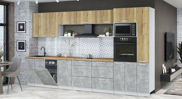 Изображение товара Кухонный гарнитур Интерлиния Мила Лайт 3.6-ПМ3  (дуб золотой/бетон/дуб бунратти)