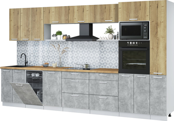 Изображение товара Кухонный гарнитур Интерлиния Мила Лайт 3.6-ПМ3  (дуб золотой/бетон/дуб бунратти)