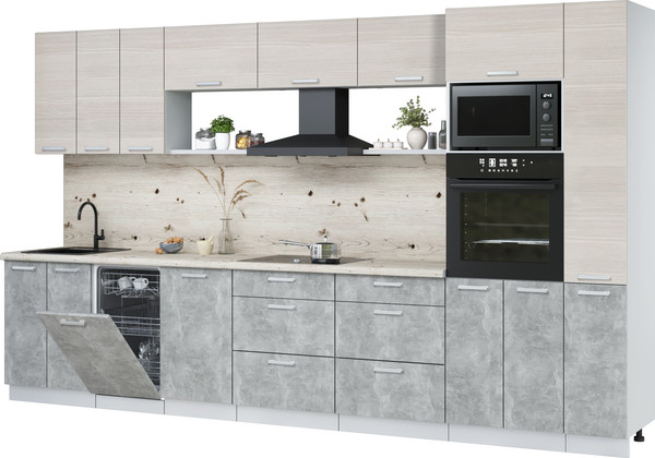 Изображение товара Кухонный гарнитур Интерлиния Мила Лайт 3.6-ПМ3 (вудлайн кремовый/бетон/бискайская сосна)